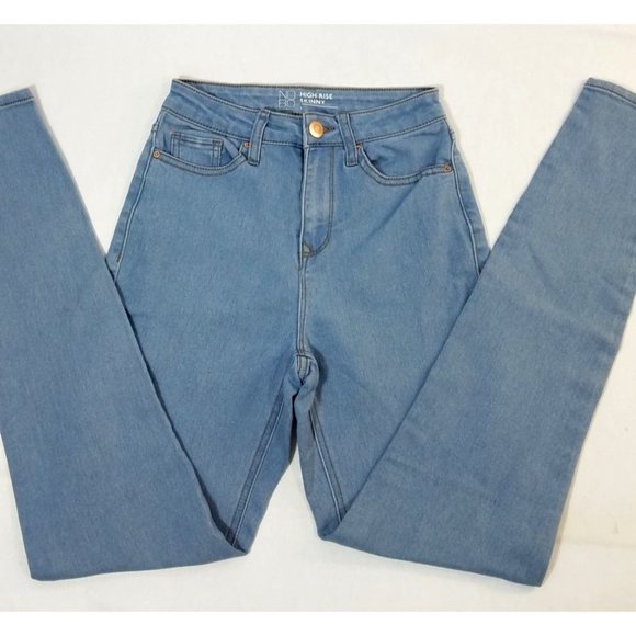 No Bounderies Womens Jeans size 1 High Rise Skinny size 1 light blue mom jeans - Picture 1 of 9